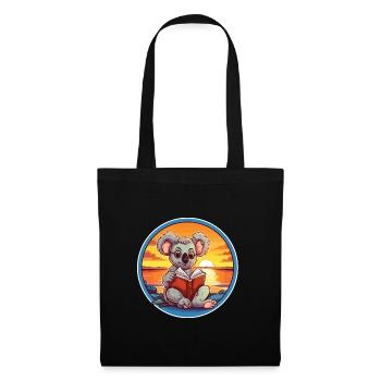 Koala Niedliche Lustige Karikatur Kawaii Buch Strand - Stoffbeutel - Schwarz - Vorne