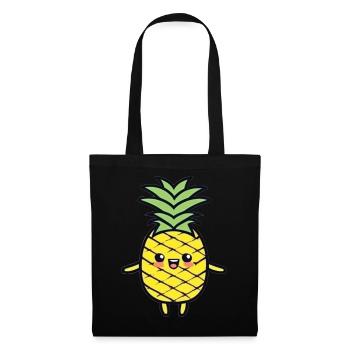 Fröhliche Ananas Cartoon-Charme - Stoffbeutel - Schwarz - Vorne