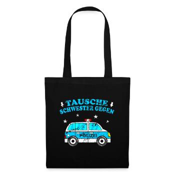 Lustiges Kinder Shirt Polizei Auto - Stoffbeutel - Schwarz - Vorne