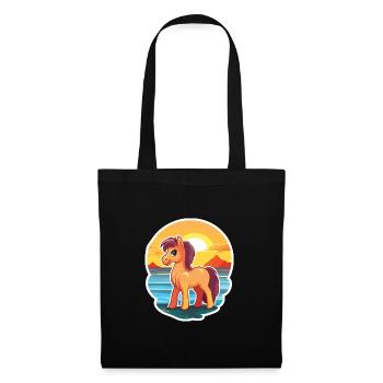ponny lustige karikatur kawaii strand illustration - Stoffbeutel - Schwarz - Vorne