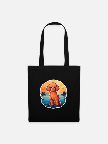 Pudel Hund Lustige Karikatur Kawaii Strand Illustration - Stoffbeutel - Schwarz