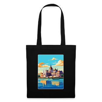 Budapest Ungarn Vintage Reiseplakat Souvenir - Stoffbeutel - Schwarz - Vorne