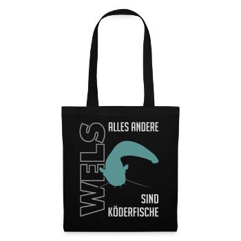 Wels angeln Waller fischen Sportfischen auf Wels - Stoffbeutel - Schwarz - Vorne