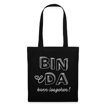 Bin da kann losgehen. Baby Body Strampler Geschenk - Stoffbeutel - Schwarz - Vorne