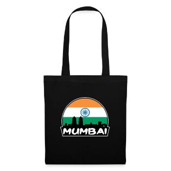 Mumbai Indien Flagge Skyline Silhouette Reisen - Stoffbeutel - Schwarz - Vorne