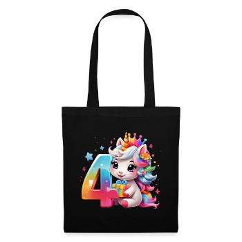 NUMMER 4 JAHRE EINHORN 4. GEBURTSTAG - Stoffbeutel - Schwarz - Vorne