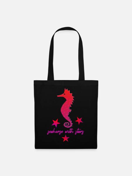 rotes Seepferdchen mit Sternchen pink - Stoffbeutel - Schwarz