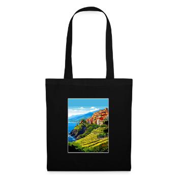 Cinque Terre Italien Dekoration Patmos Reiseposter - Stoffbeutel - Schwarz - Vorne