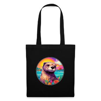 Otter buntes Aquarell Karikatur Kawaii Tier - Stoffbeutel - Schwarz - Vorne