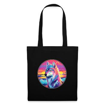 Arktischer Wolf Bunte Aquarell-Karikatur Kawaii Haustier - Stoffbeutel - Schwarz - Vorne
