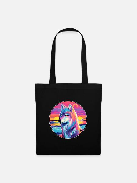 Arktischer Wolf Bunte Aquarell-Karikatur Kawaii Haustier - Stoffbeutel - Schwarz