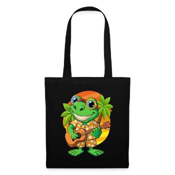 Lustiger Frosch Cartoon Sommer Strand Sonnenbrille Gitarre - Stoffbeutel - Schwarz - Vorne