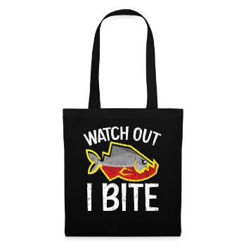 Vorsicht ich beiße Aquarianer Fischhaltung Fisch P - Stoffbeutel - Schwarz - Vorne