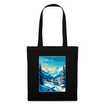 Verbier Schweiz Vintage Reiseplakat Souvenir - Stoffbeutel - Schwarz - Vorne