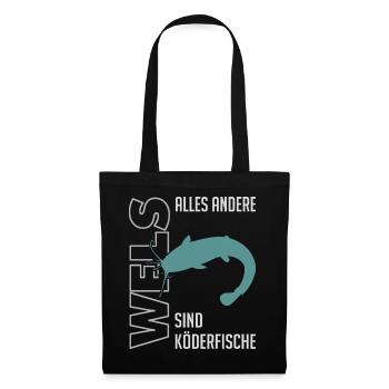Wels angeln Waller fischen Sportfischen auf Wels - Stoffbeutel - Schwarz - Vorne