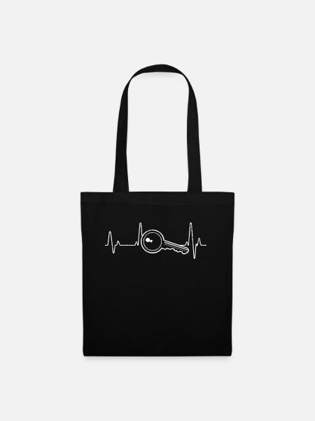 Schlüssel EKG Herzschlag Schlosser Geschenk - Stoffbeutel - Schwarz