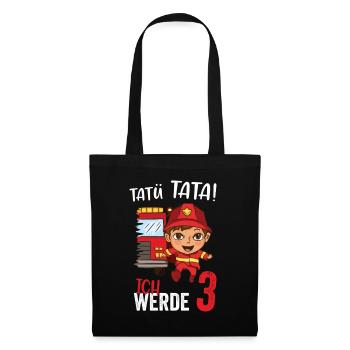 Tatü tata ich werde 3 Jahre Alt Feuerwehr - Stoffbeutel - Schwarz - Vorne