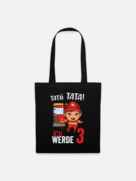 Tatü tata ich werde 3 Jahre Alt Feuerwehr - Stoffbeutel - Schwarz