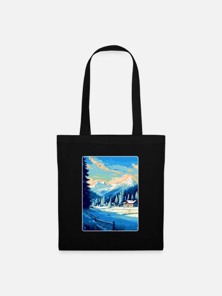Kitzbühel Österreich Vintage Reiseplakat Souvenir - Stoffbeutel - Schwarz