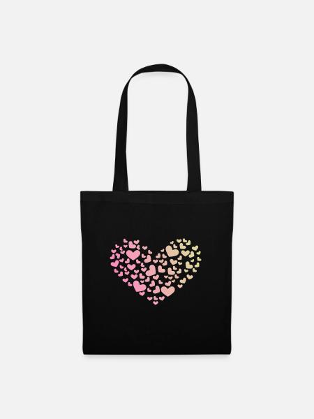 Herz aus Herzchen Liebe Romantisch Jahrestag - Stoffbeutel - Schwarz