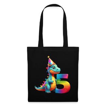 DINO 5 JAHRE DINOSAURIER 5. GEBURTSTAG - Stoffbeutel - Schwarz - Vorne