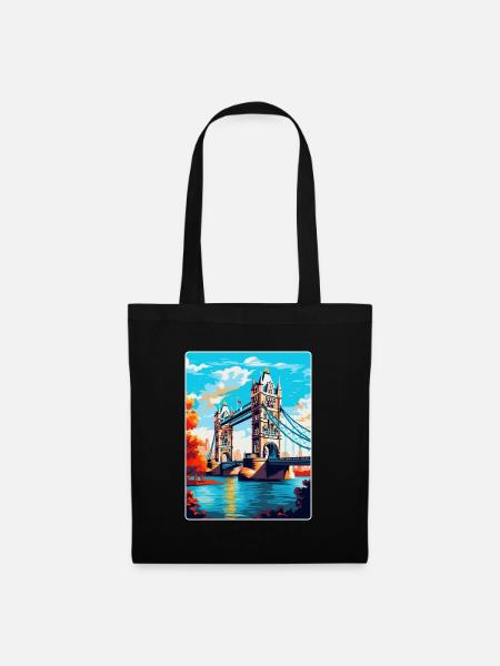 Tower Bridge England Uk Reise Poster Souvenir WPA - Stoffbeutel - Schwarz
