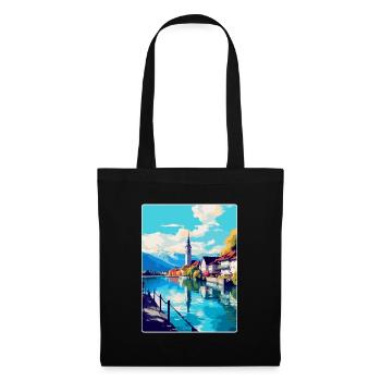 Thun Schweiz Vintage Reiseplakat Souvenir - Stoffbeutel - Schwarz - Vorne