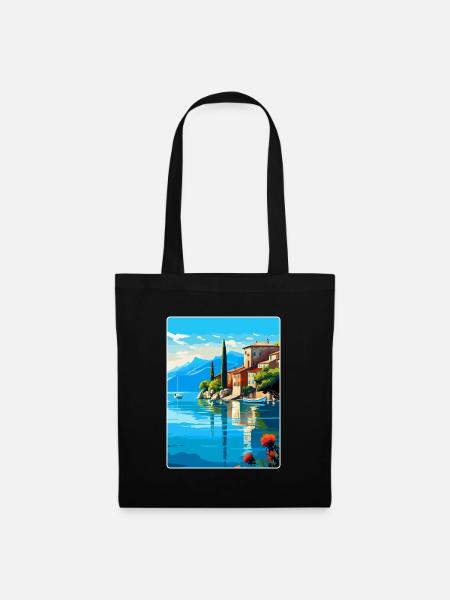 Gardasee Italien Vintage Reiseplakat Souvenir - Stoffbeutel - Schwarz
