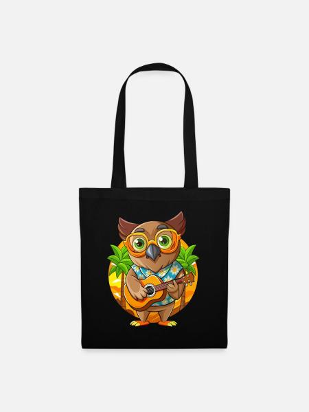 Lustige Eule Cartoon Sommer Strand Sonnenbrille Gitarre - Stoffbeutel - Schwarz