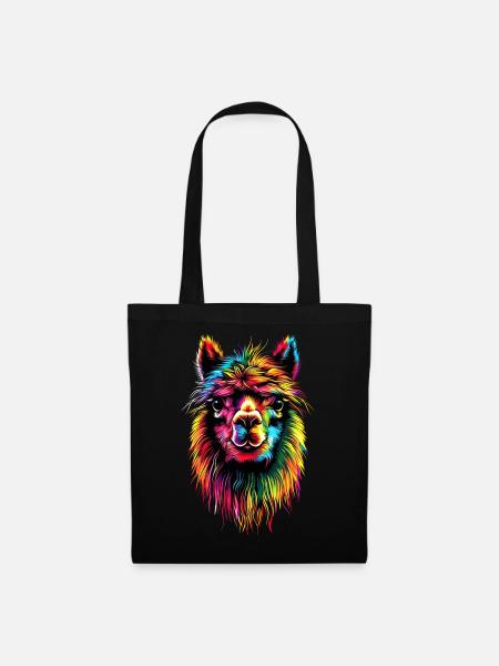 Alpaka Pop Art Bunte Farben Lama Regenbogen Alpaka - Stoffbeutel - Schwarz