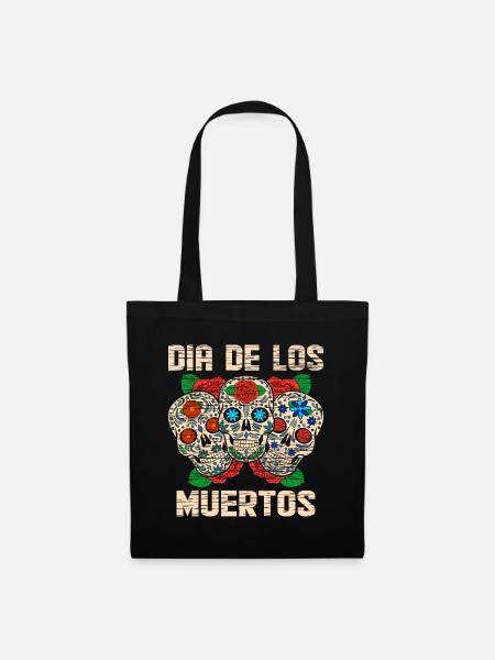 Dia De Los Muertos Floral Sugar Skull Mexican - Stoffbeutel - Schwarz