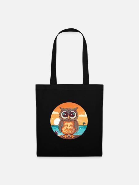 Eule lustige Karikatur Kawaii Strand Illustration - Stoffbeutel - Schwarz