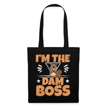 Ich bin der Damm-Boss Wildtier Tier Nager Biber - Stoffbeutel - Schwarz - Vorne