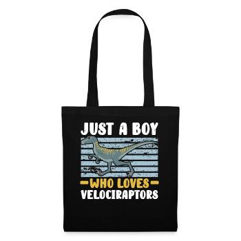Just A Boy Who Loves Velociraptors Dinosaur Dino - Stoffbeutel - Schwarz - Vorne