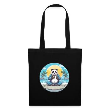 Panda-Karikatur-Yoga-Strand-Sommer-Illustration - Stoffbeutel - Schwarz - Vorne