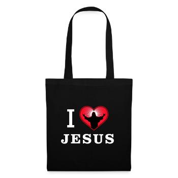 I love Jesus - Christliches Motiv, weiße Schrift - Stoffbeutel - Schwarz - Vorne