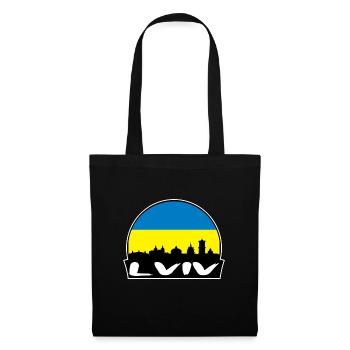 Lwiw Ukraine Flagge Skyline Silhouette Reisen - Stoffbeutel - Schwarz - Vorne