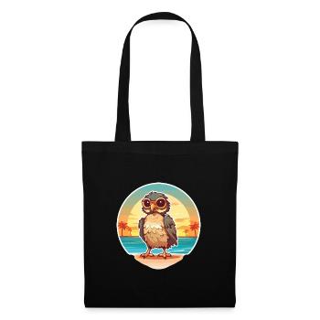 Hawk Lustige Karikatur Kawaii Strand Illustration - Stoffbeutel - Schwarz - Vorne