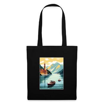 Comer See Italien Dekoration Vintage Reiseposter - Stoffbeutel - Schwarz - Vorne