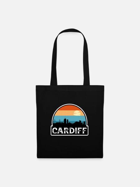 Cardiff Wales Flagge Skyline Reisesouvenir - Stoffbeutel - Schwarz