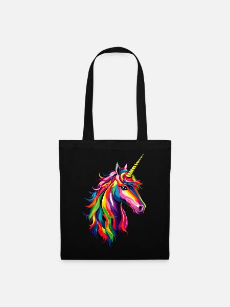 Einhorn Bunt Regenbogen Pferde Reiten Einhörner - Stoffbeutel - Schwarz