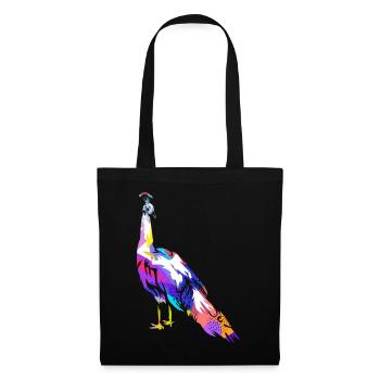 Stolzierender Pfau Federschmuck - Stoffbeutel - Schwarz - Vorne