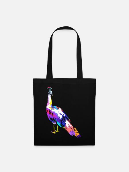 Stolzierender Pfau Federschmuck - Stoffbeutel - Schwarz
