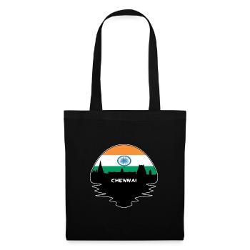 Chennai Indien Flagge Skyline Silhouette Reisen - Stoffbeutel - Schwarz - Vorne