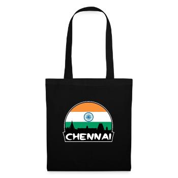 Chennai Indien Flagge Skyline Silhouette Reisen - Stoffbeutel - Schwarz - Vorne