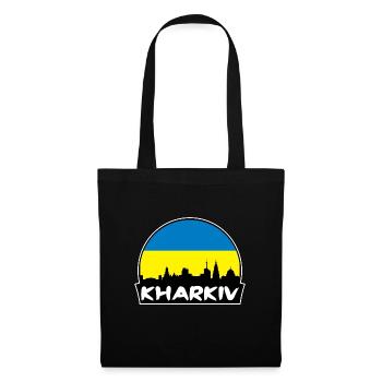 Charkiw Ukraine Flagge Skyline Silhouette Reisen - Stoffbeutel - Schwarz - Vorne