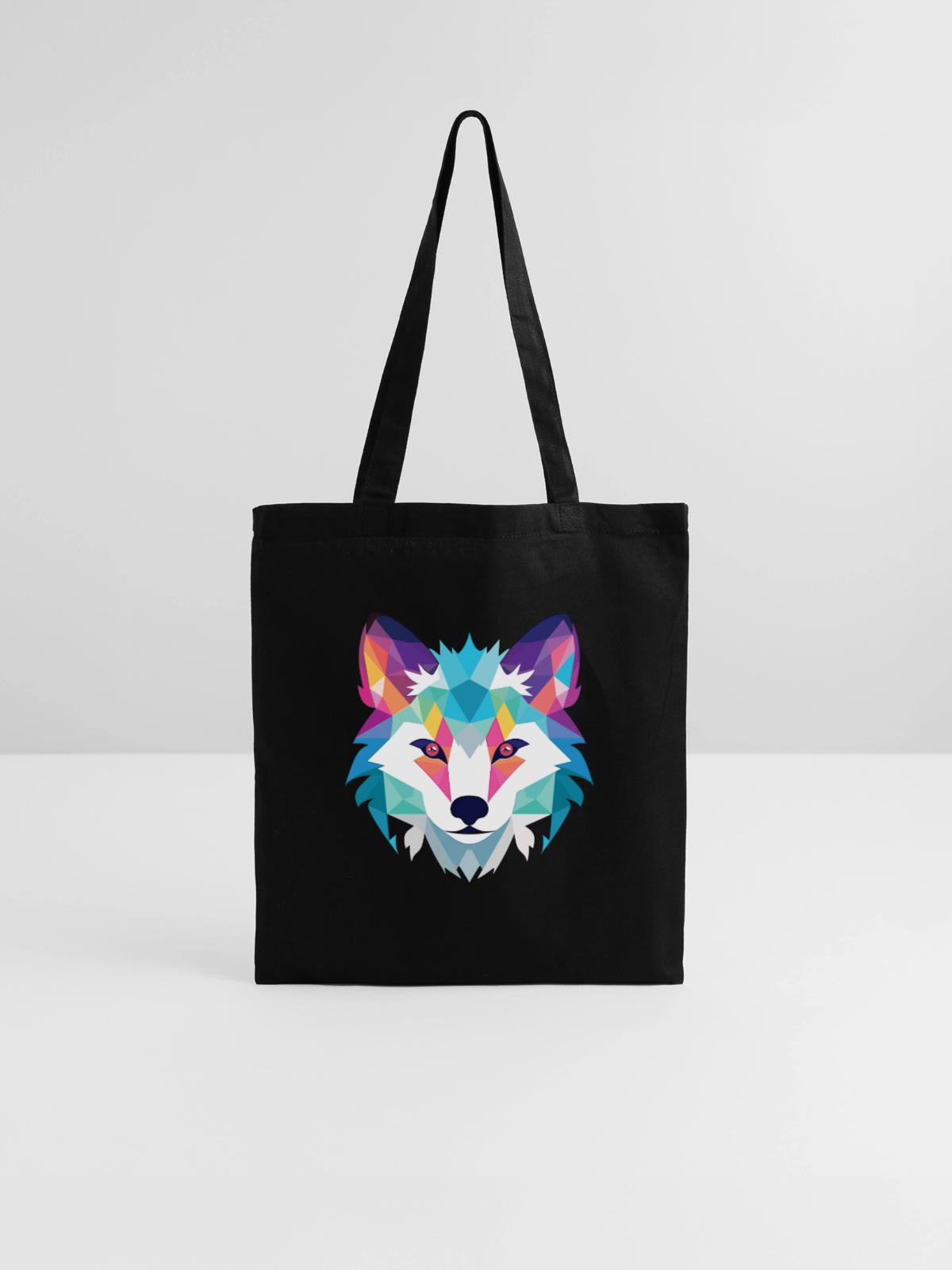 Polarfuchs Bunte Aquarell-Tierillustration - Stoffbeutel - Schwarz - Vorne