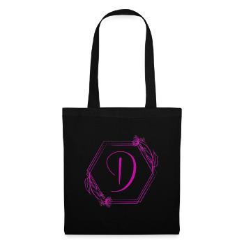 D Monogramm Blütenrahmen Pink Hexagon - Stoffbeutel - Schwarz - Vorne