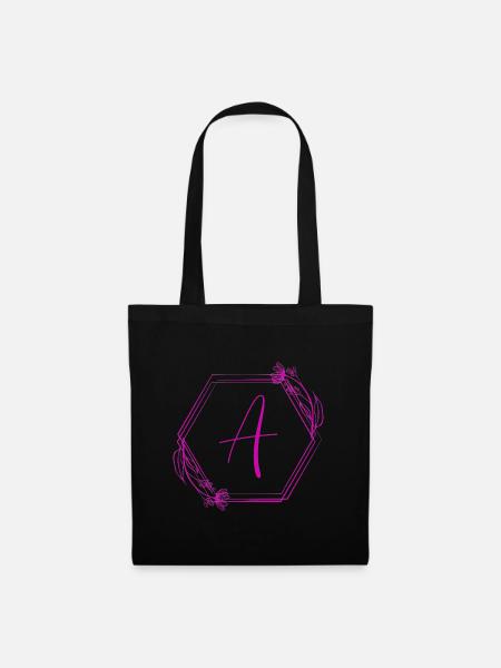 A Monogramm Hexagon Blüten - Stoffbeutel - Schwarz