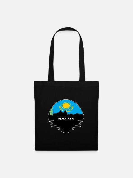Alma Ata Kasachstan Flagge Skyline Silhouette Reisen - Stoffbeutel - Schwarz